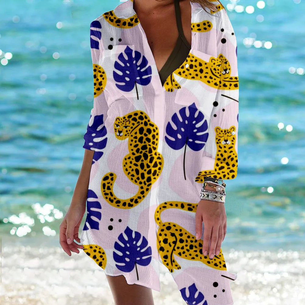 OCEAN PRINT LONG SLEEVE BLOUSE