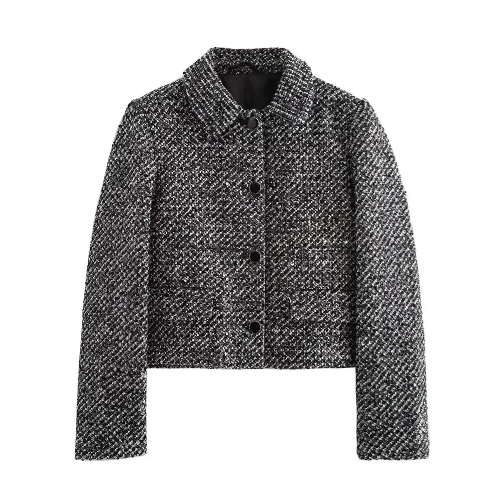 WOMEN’S TEXTURED SHORT JACKET WITH PEARL DETAILS SOLELII