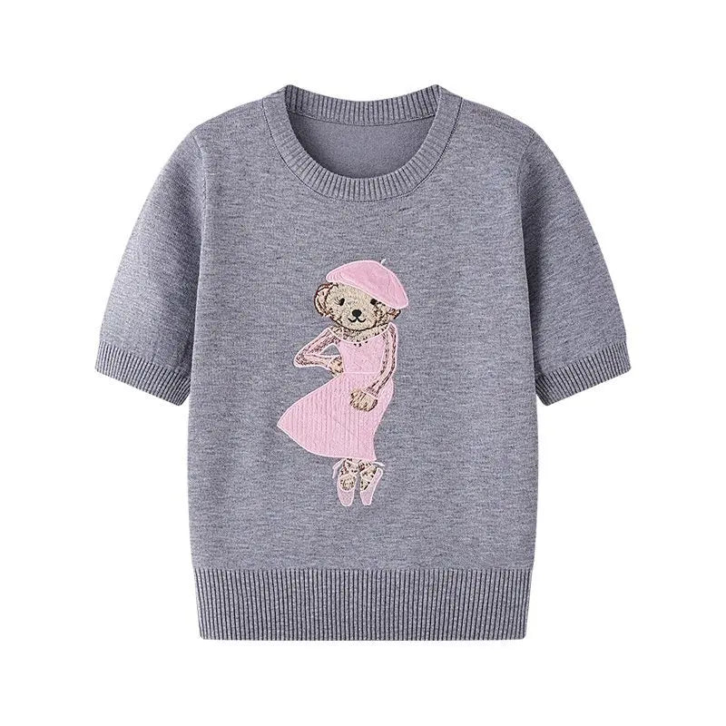 EUROPEAN STYLE LUXURY BEAR KNIT SHORT SLEEVE TOP