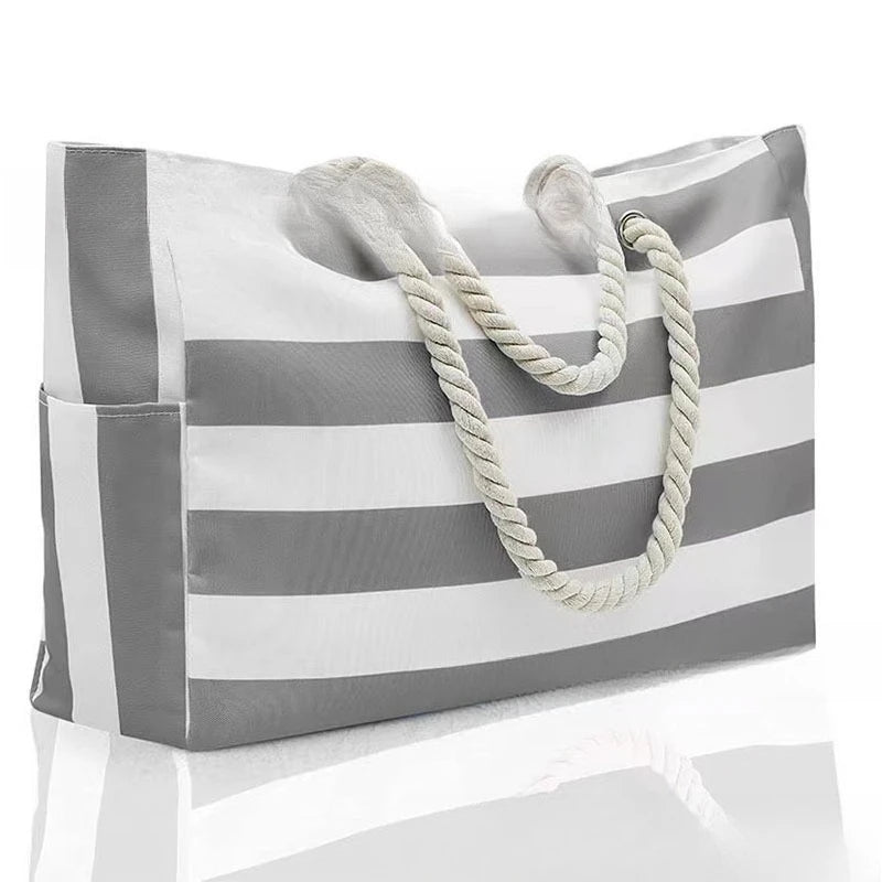 STRIPED CANVAS BEACH STORAGE BAG