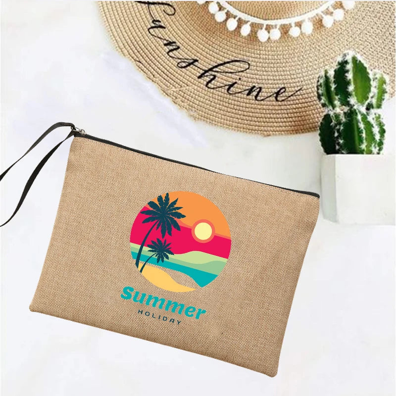 LINEN TRAVEL CLUTCH WITH ZIPPER