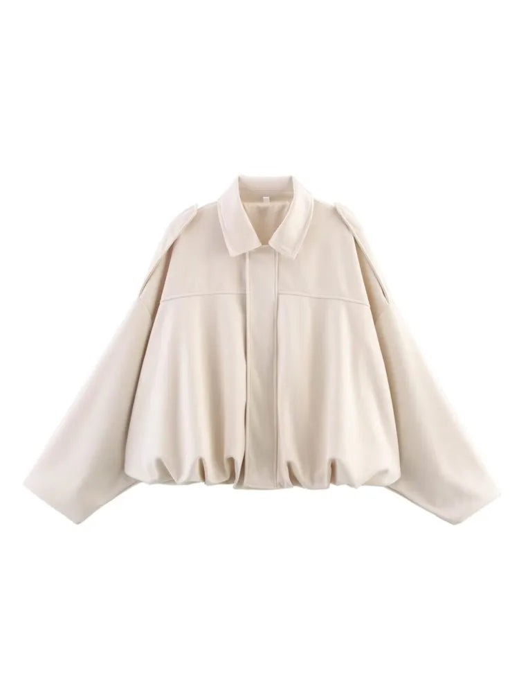 WOMEN'S FAUX SUEDE LOOSE BOMBER JACKET WITH ZIPPER