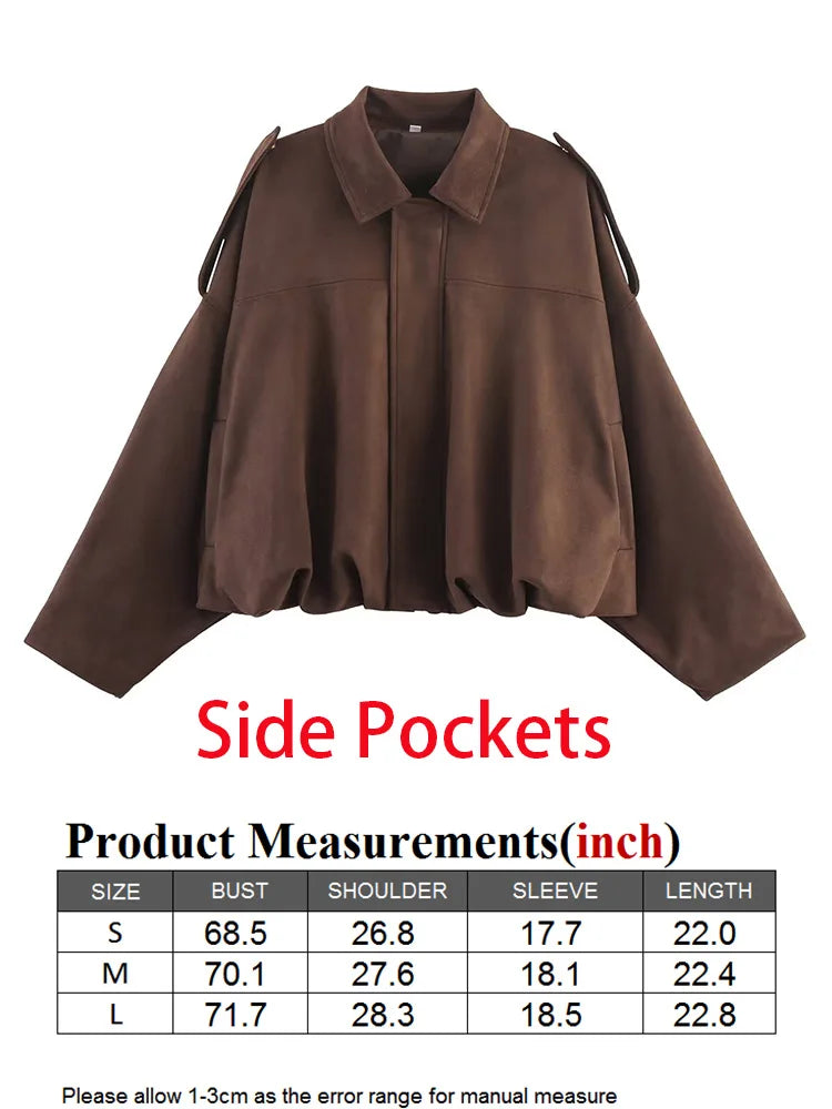WOMEN'S FAUX SUEDE LOOSE BOMBER JACKET WITH ZIPPER