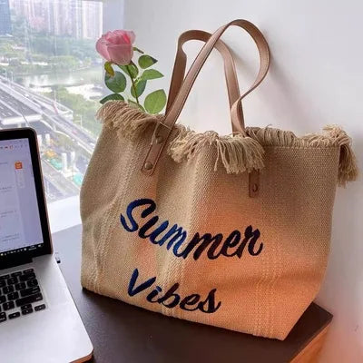 WOMEN'S LARGE CANVAS TOTE BEACH BAG