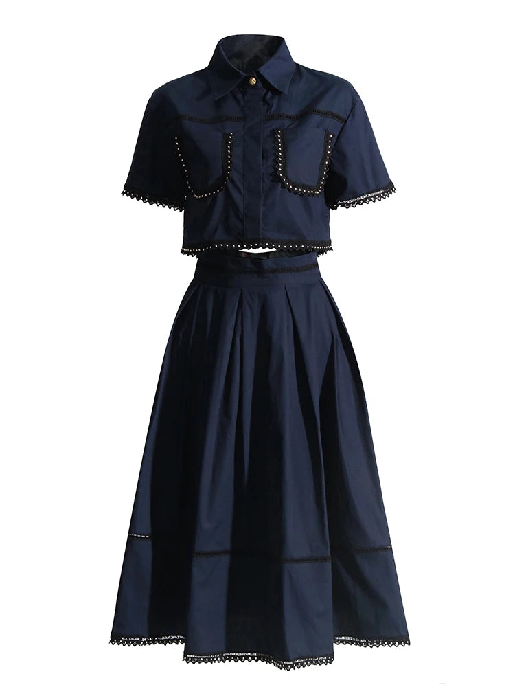 SHORT-SLEEVED SHIRT WITH COLLAR AND HIGH-WAISTED A-LINE SKIRT SET