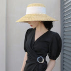 STRAW HAT WITH LACE BAND AND WIDE BRIM Test
