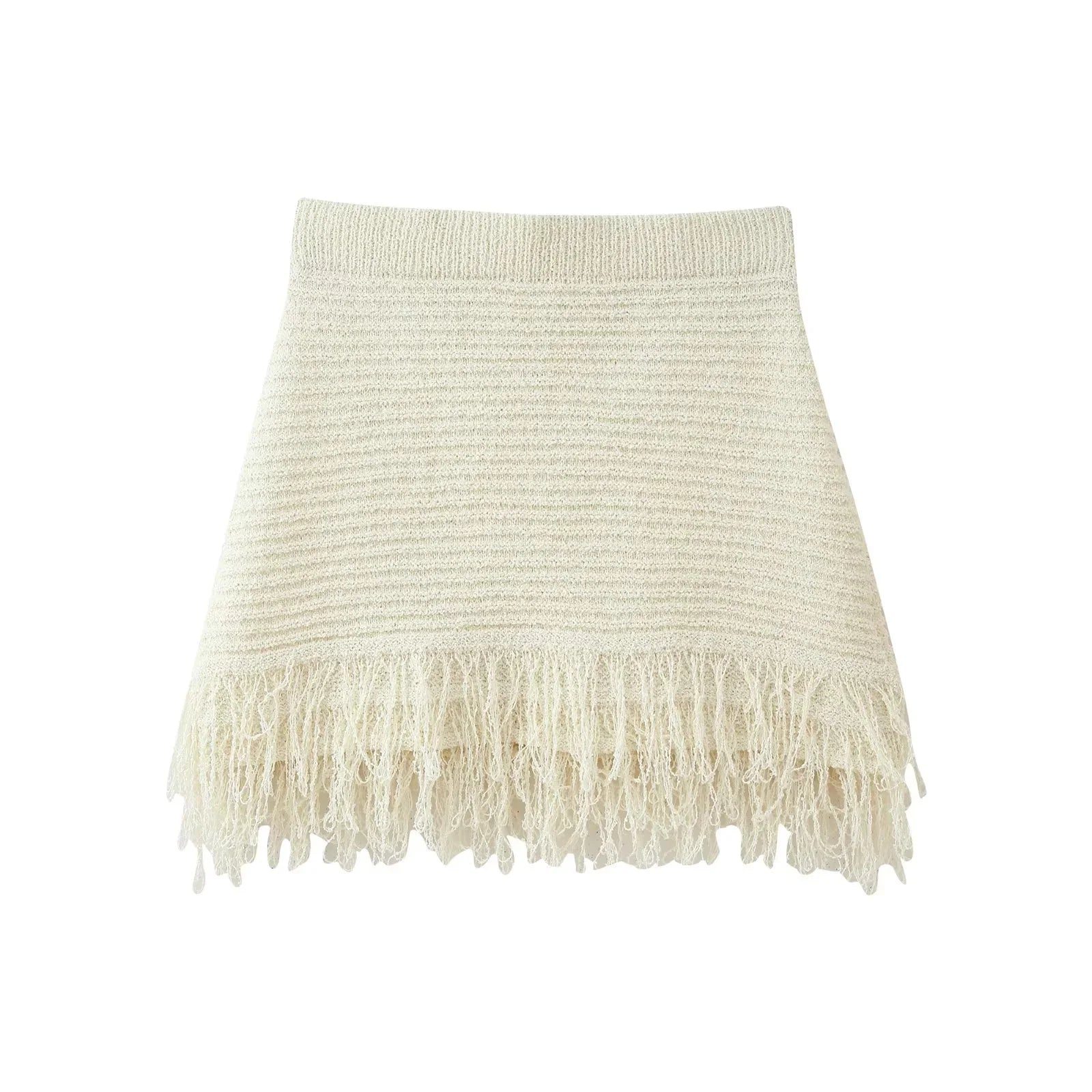 KNIT TASSEL HOLLOW-OUT SHIRT & MINI SKIRT SET