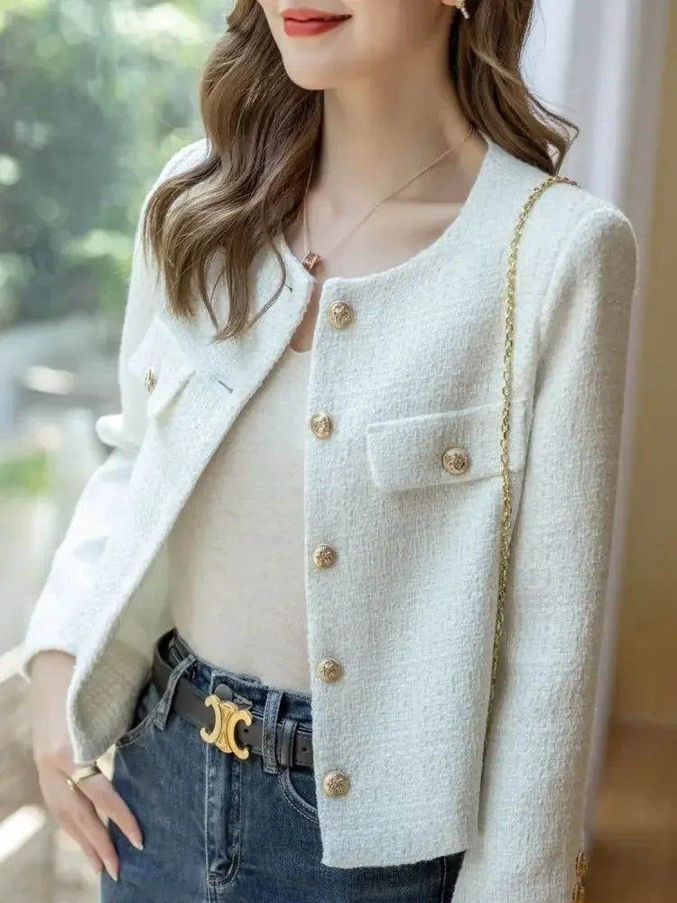 SHORT TWEED COAT WITH GOLD BUTTONS