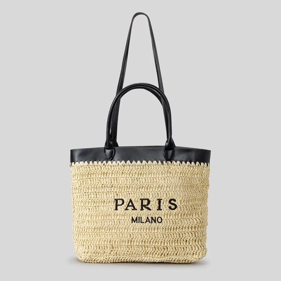 LUXURY PATCHWORK STRAW BAG FOR SUMMER BEACH