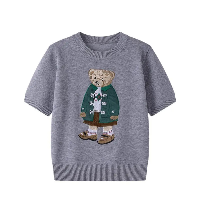 EUROPEAN STYLE LUXURY BEAR KNIT SHORT SLEEVE TOP
