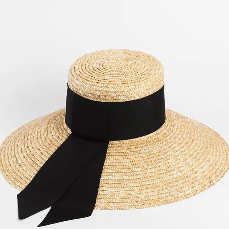 STRAW HAT WITH LACE BAND AND WIDE BRIM
