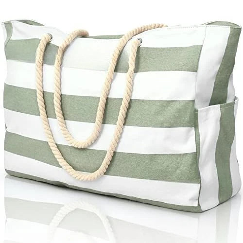 STRIPED CANVAS BEACH STORAGE BAG