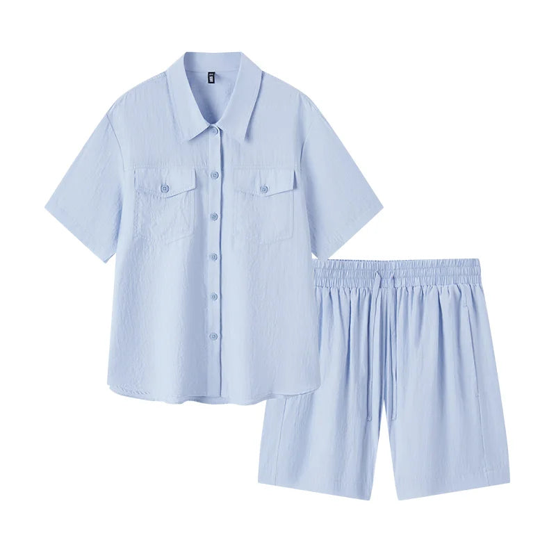 MID-LONG TEXTURED TOP & SHORTS SET