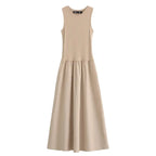 KHAKI PATCHWORK SLEEVELESS MAXI DRESS SOLELII