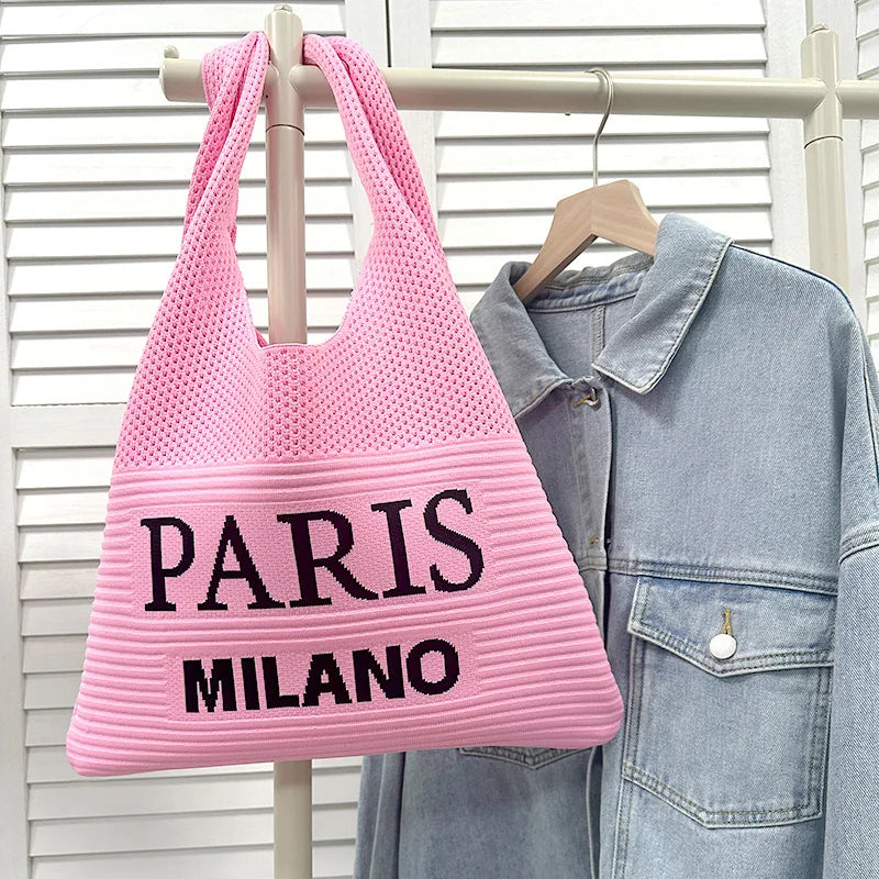 KNIT LETTER CROCHET SHOULDER BAG