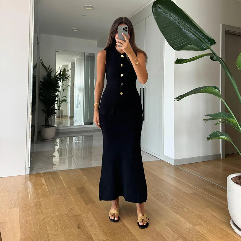KNIT WAISTCOAT & MIDI SKIRT SET