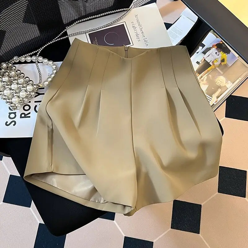 SUMMER HIGH WAIST PLEATED WIDE LEG SHORTS