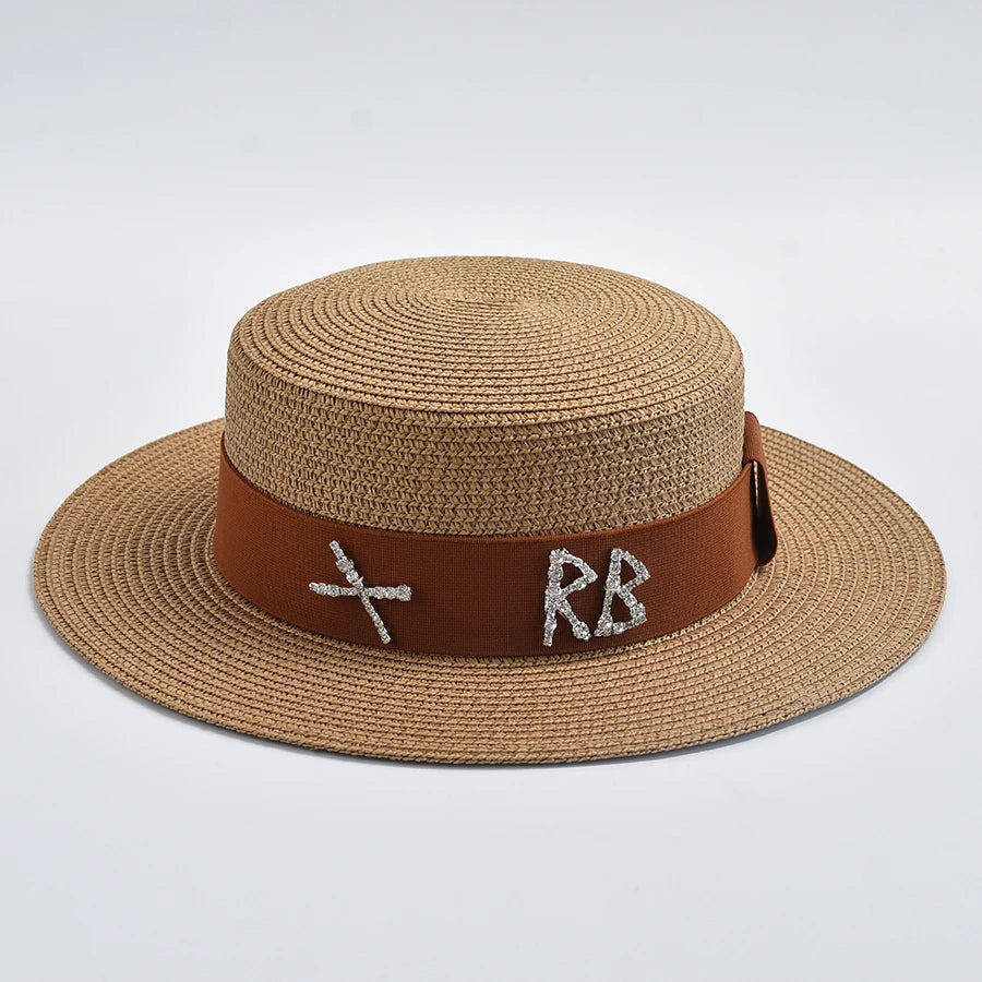 STRAW HAT WITH METAL LETTER