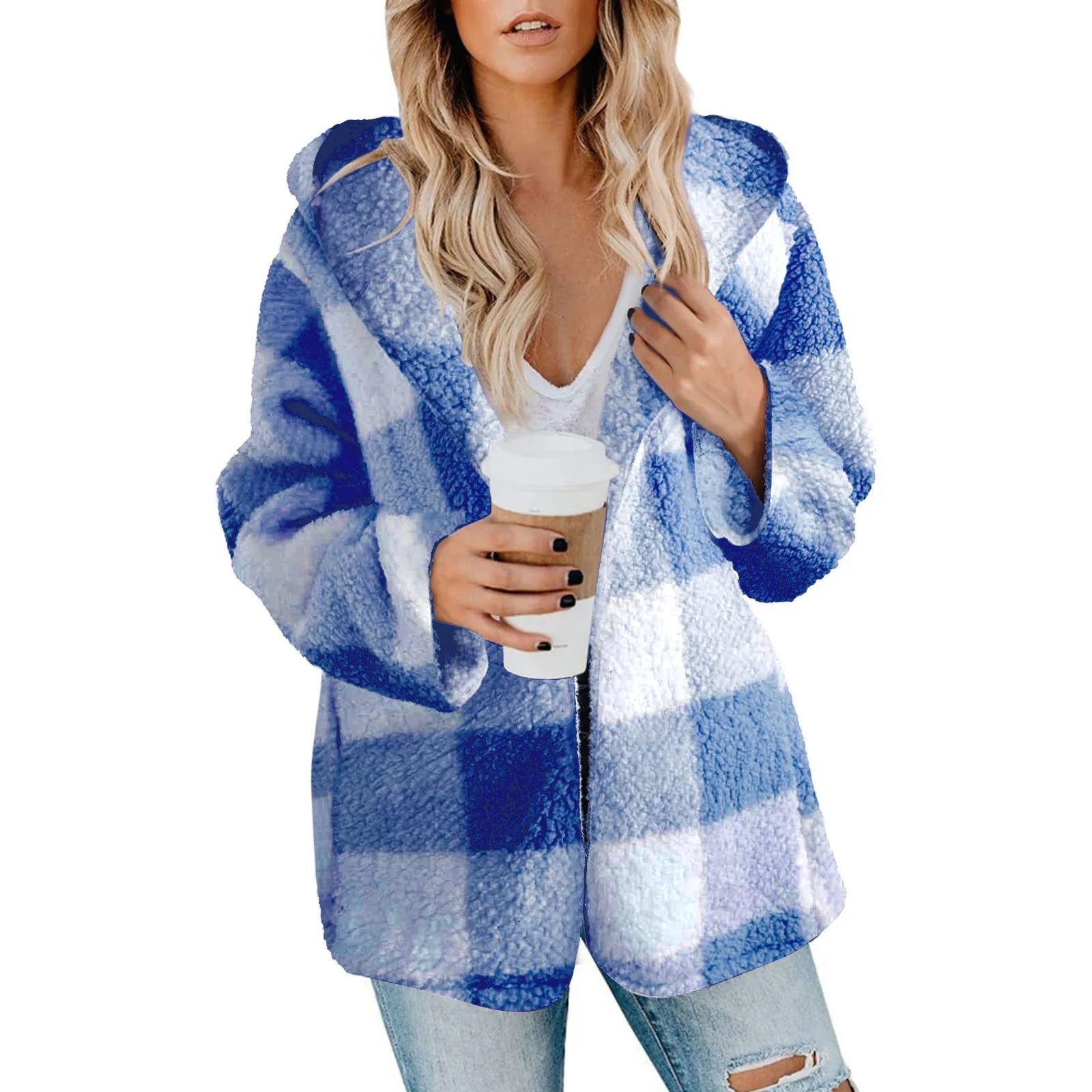 PLAID HOODED ZIPPER JACKET