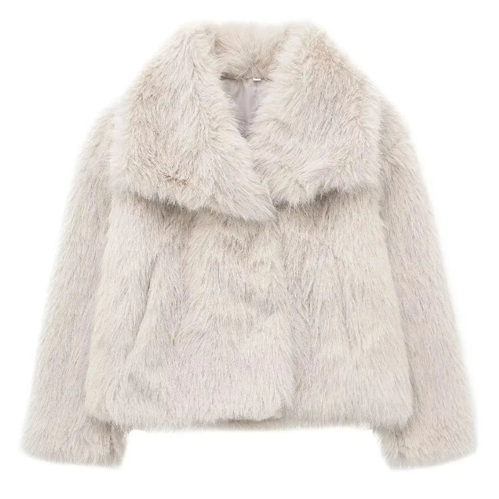 FAUX FUR COAT WITH LAPEL COLLAR