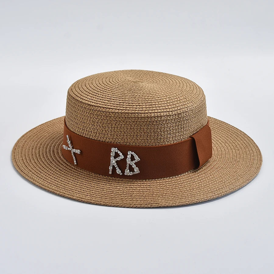 STRAW HAT WITH METAL LETTER