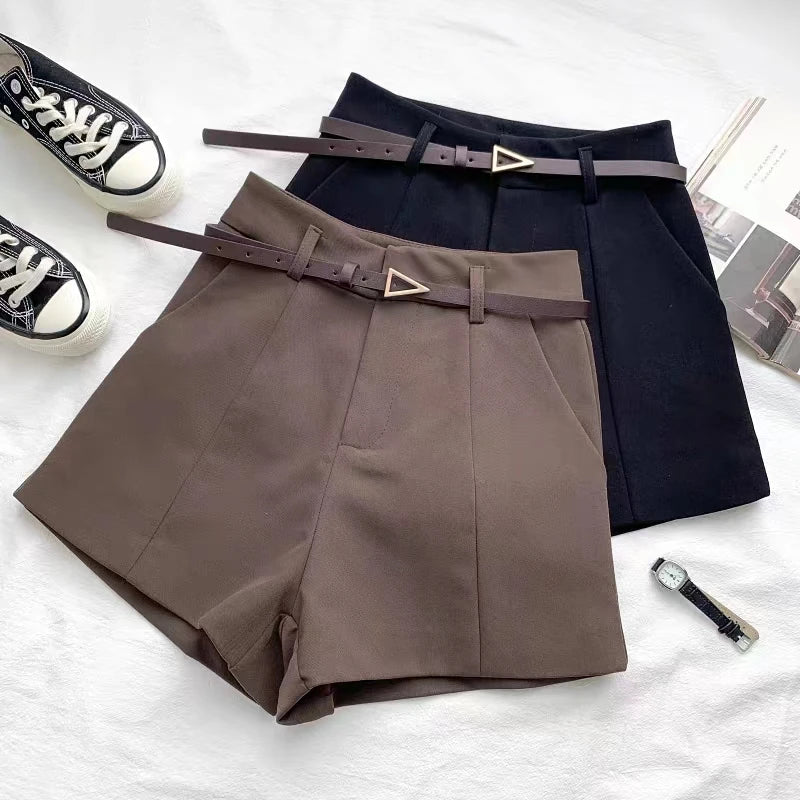 A-LINE HIGH WAIST CASUAL SHORTS WITH BELT