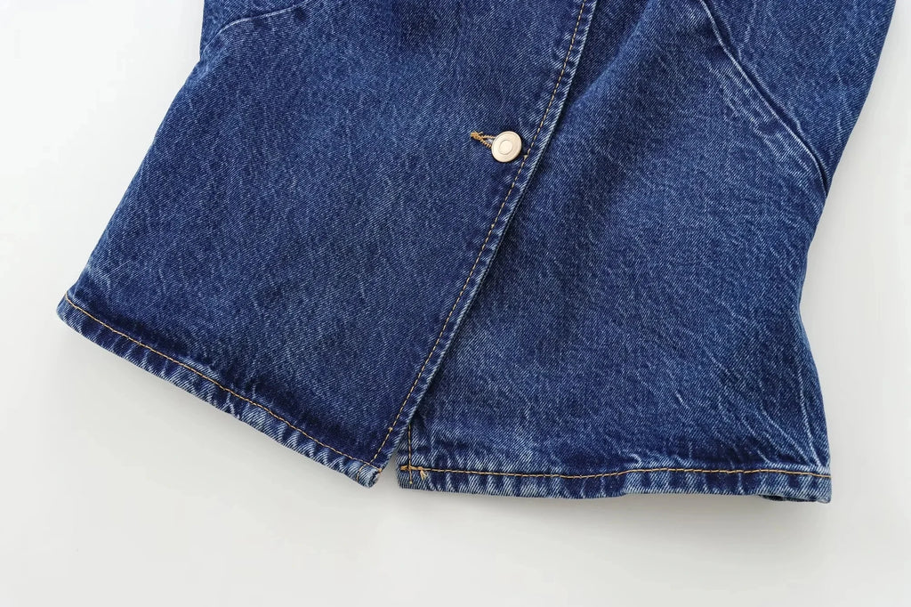 SHORT DENIM VEST WITH V-NECK