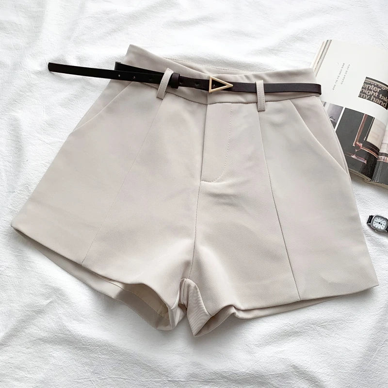A-LINE HIGH WAIST CASUAL SHORTS WITH BELT