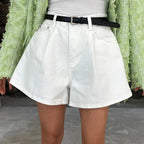 REALEFT SHORTS JEANS A-LINE WHITE SOLELII