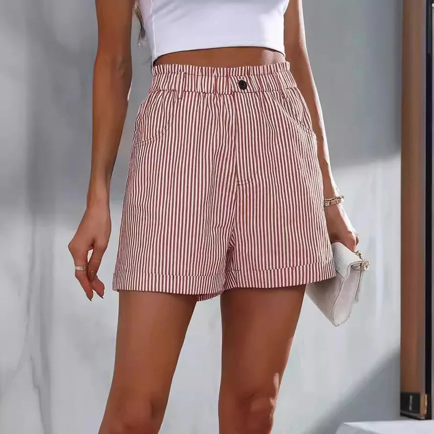 NEW WOMEN'S CASUAL SUMMER STRIPED SHORTS WITH POCKETS