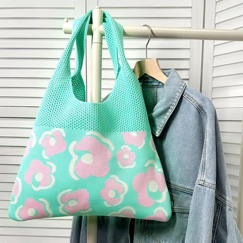 KNIT LETTER CROCHET SHOULDER BAG