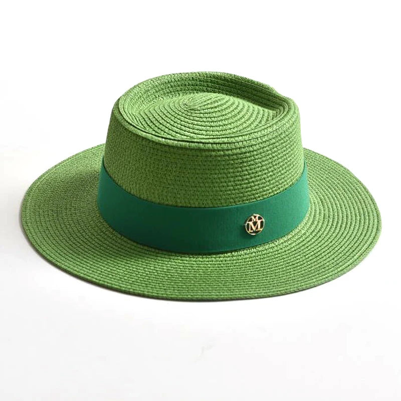 WOMEN’S STRAW SUN HAT WITH FLAT BRIM & RIBBON