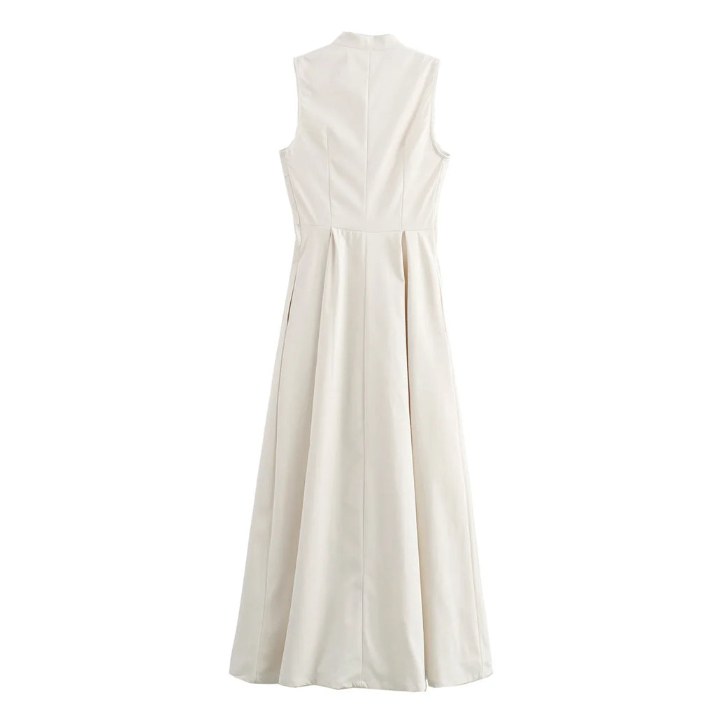 DRAPED ZIP SLEEVELESS MAXI DRESS