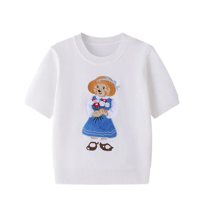 EUROPEAN STYLE LUXURY BEAR KNIT SHORT SLEEVE TOP