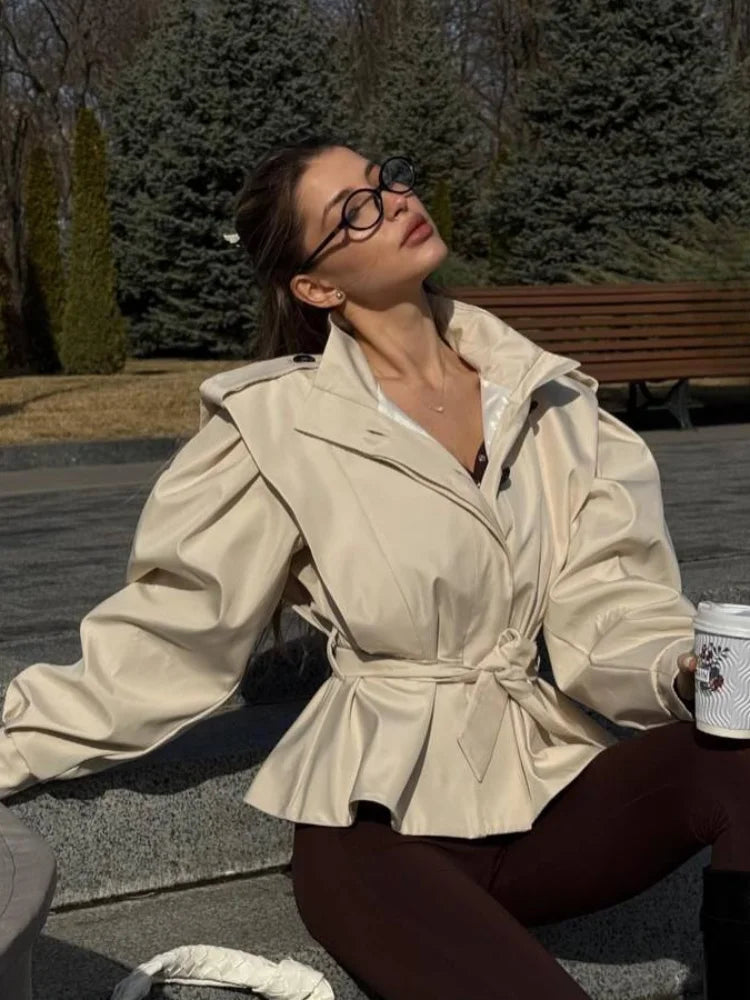 CROPPED APRICOT TRENCH COAT WITH BELT