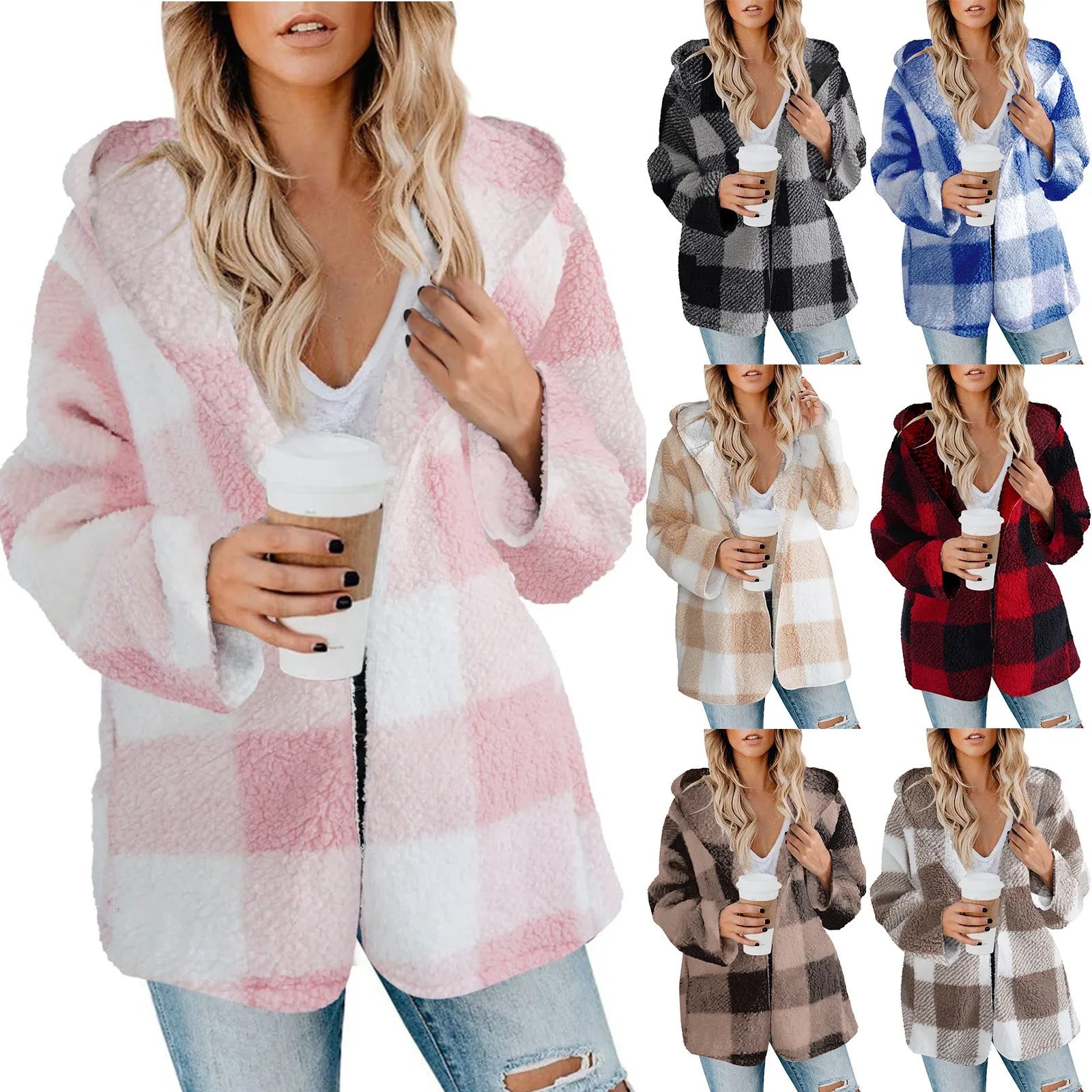 PLAID HOODED ZIPPER JACKET