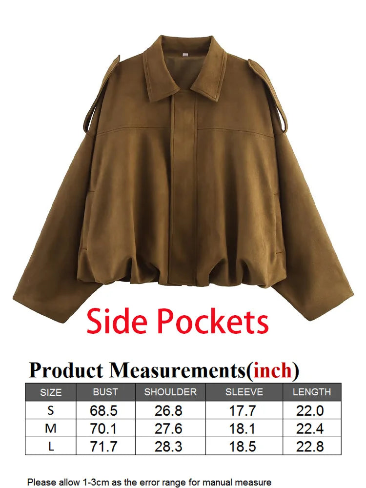 WOMEN'S FAUX SUEDE LOOSE BOMBER JACKET WITH ZIPPER