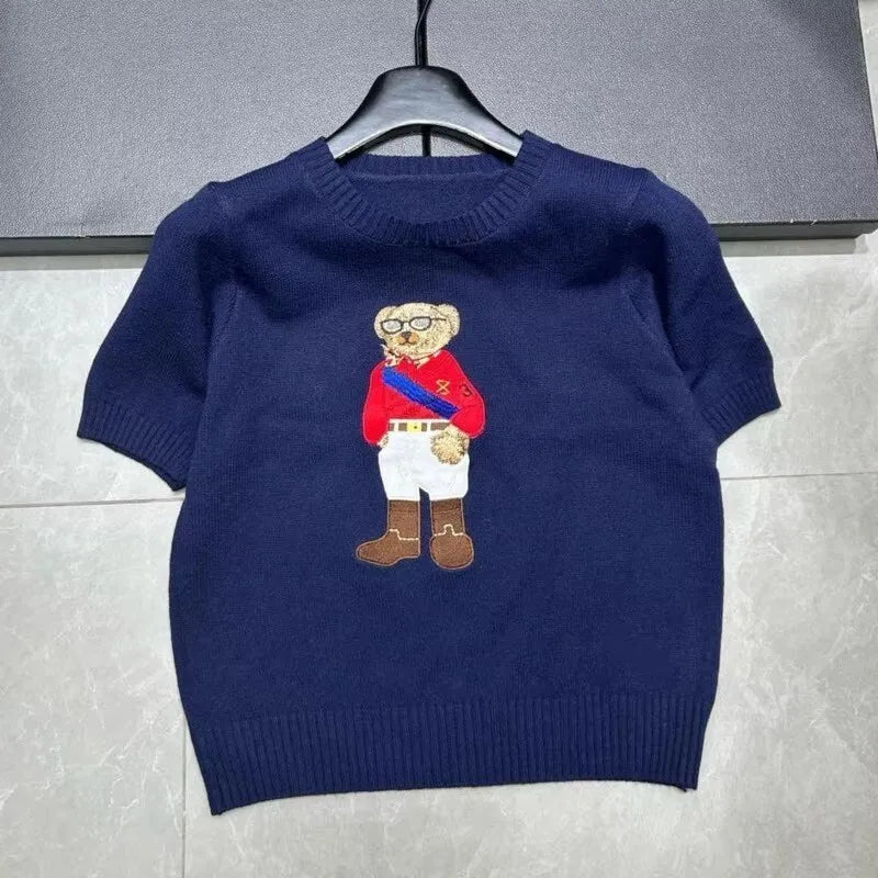 EUROPEAN STYLE LUXURY BEAR KNIT SHORT SLEEVE TOP