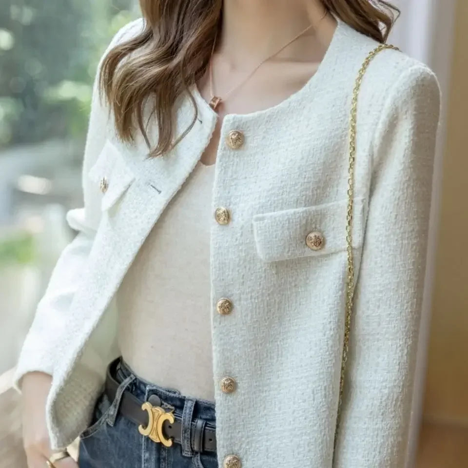 SHORT TWEED COAT WITH GOLD BUTTONS