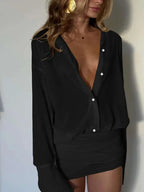 SHEER PATCHWORK MINI BODYCON DRESS SOLELII