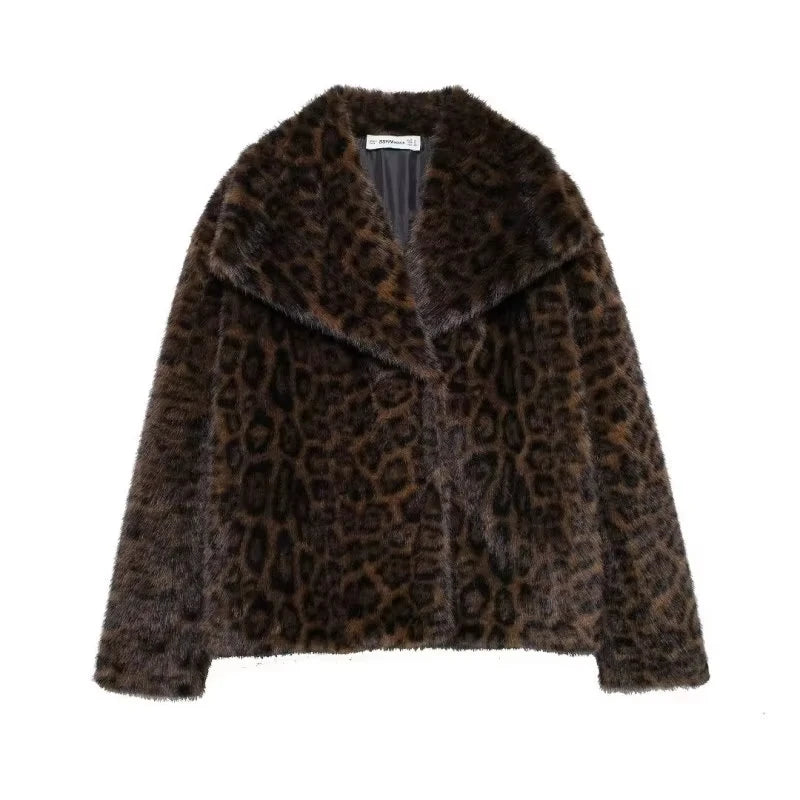 FAUX FUR COAT WITH LAPEL COLLAR