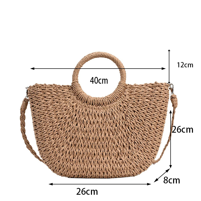 WOVEN STRAW BUCKET STRING BAG