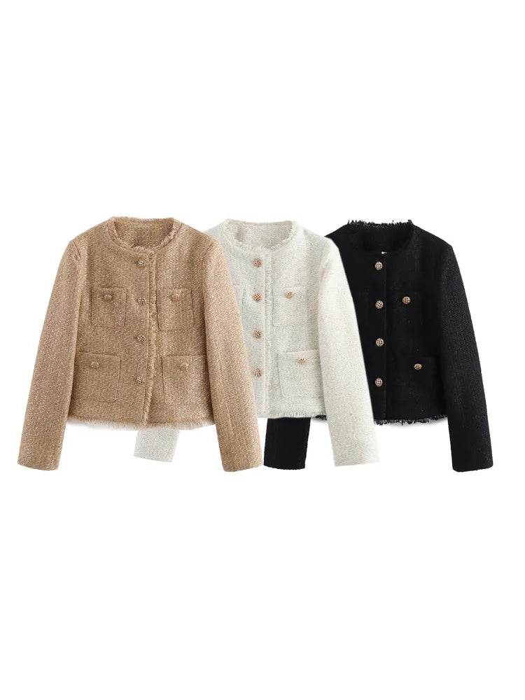 SHORT TWEED JACKET WITH FRONT BUTTONS