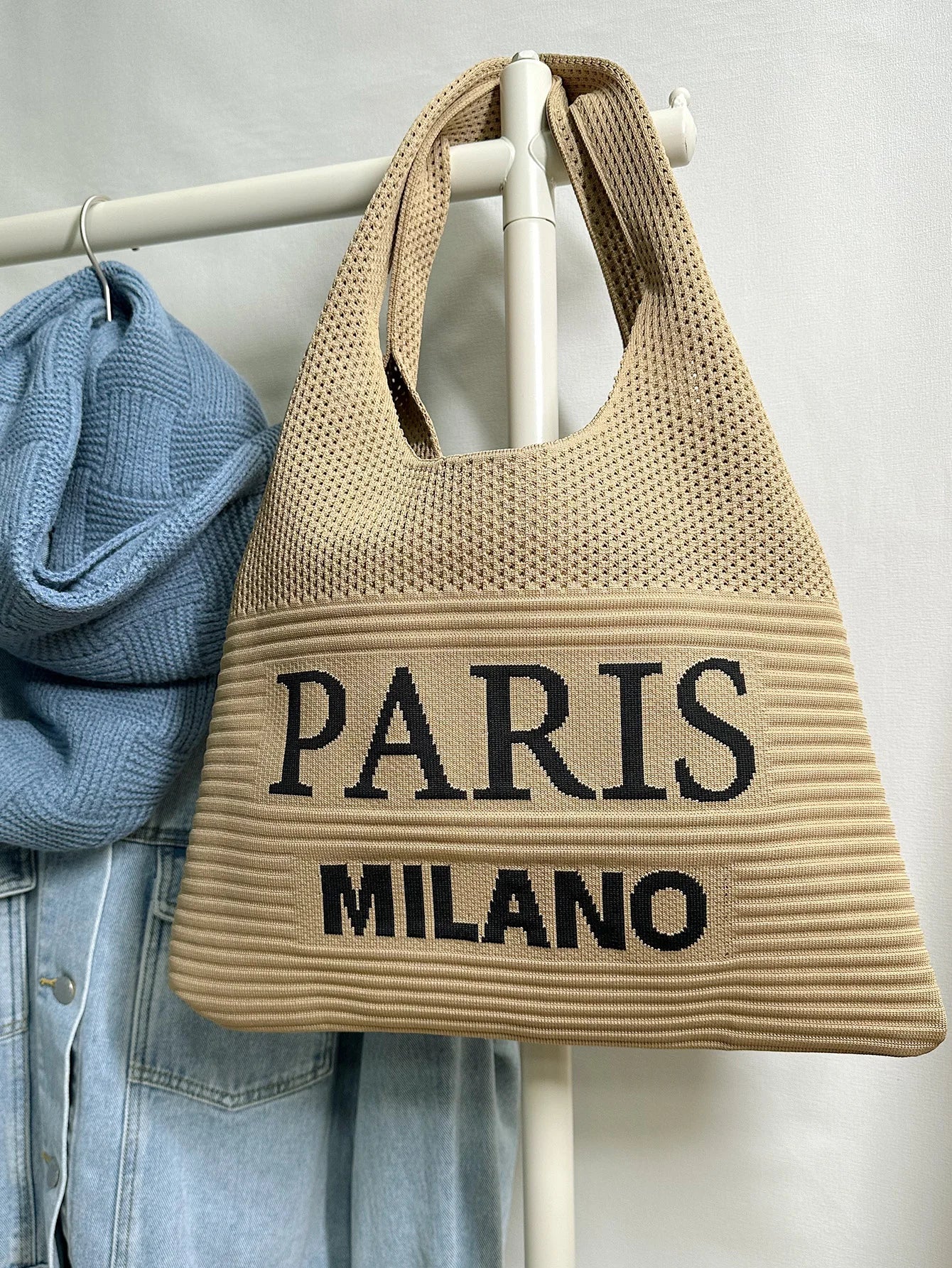 KNIT LETTER CROCHET SHOULDER BAG