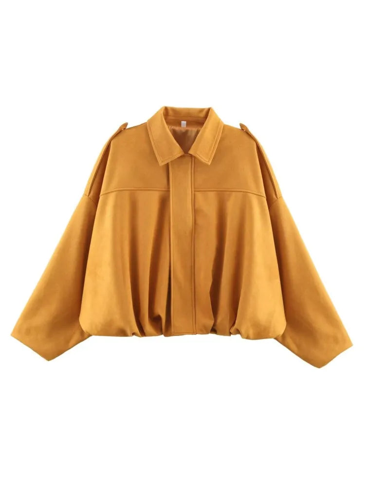 WOMEN'S FAUX SUEDE LOOSE BOMBER JACKET WITH ZIPPER