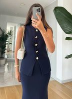 KNIT WAISTCOAT & MIDI SKIRT SET SOLELII