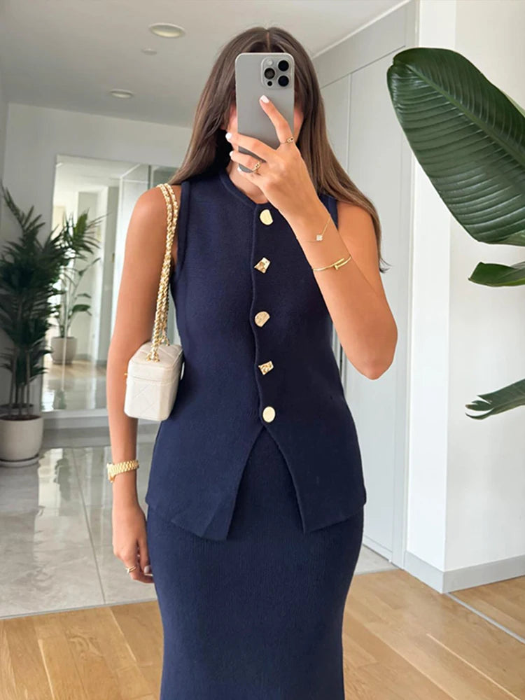 KNIT WAISTCOAT & MIDI SKIRT SET