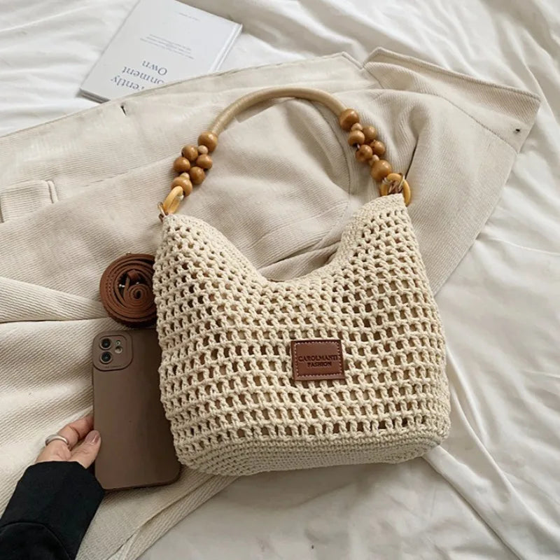 KNIT MESH BUCKET SHOULDER BAG