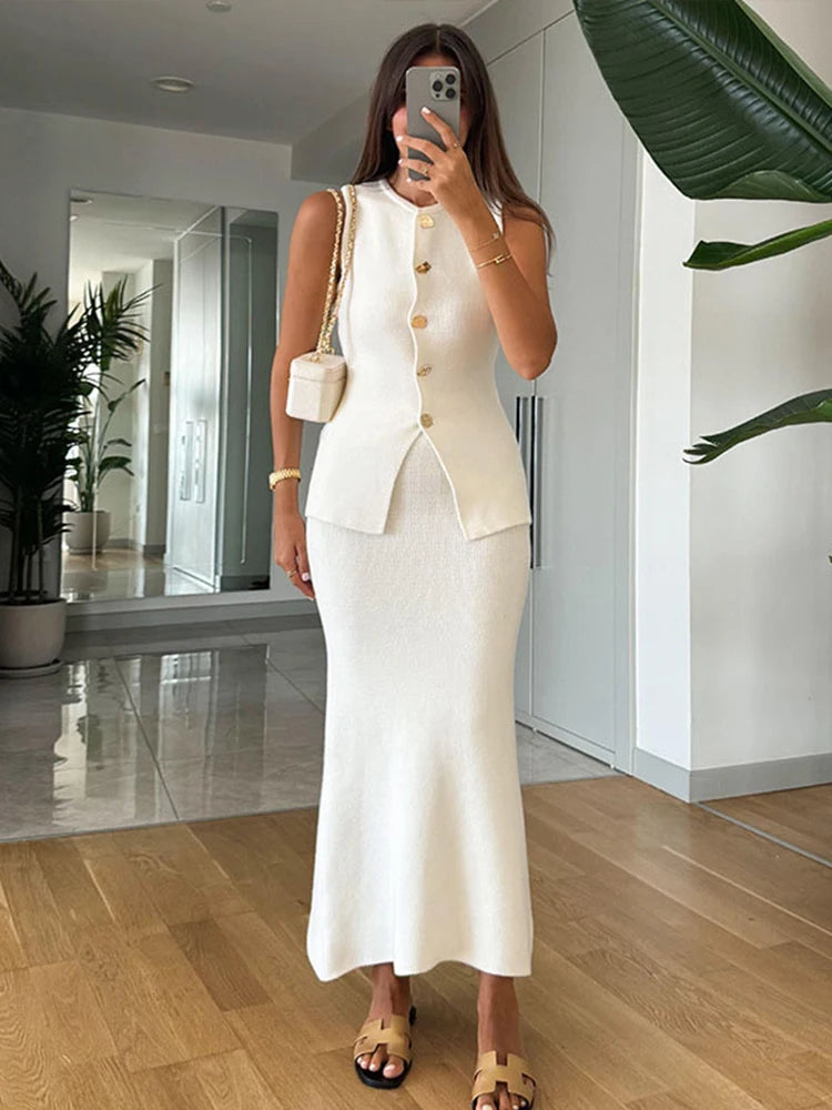 KNIT WAISTCOAT & MIDI SKIRT SET