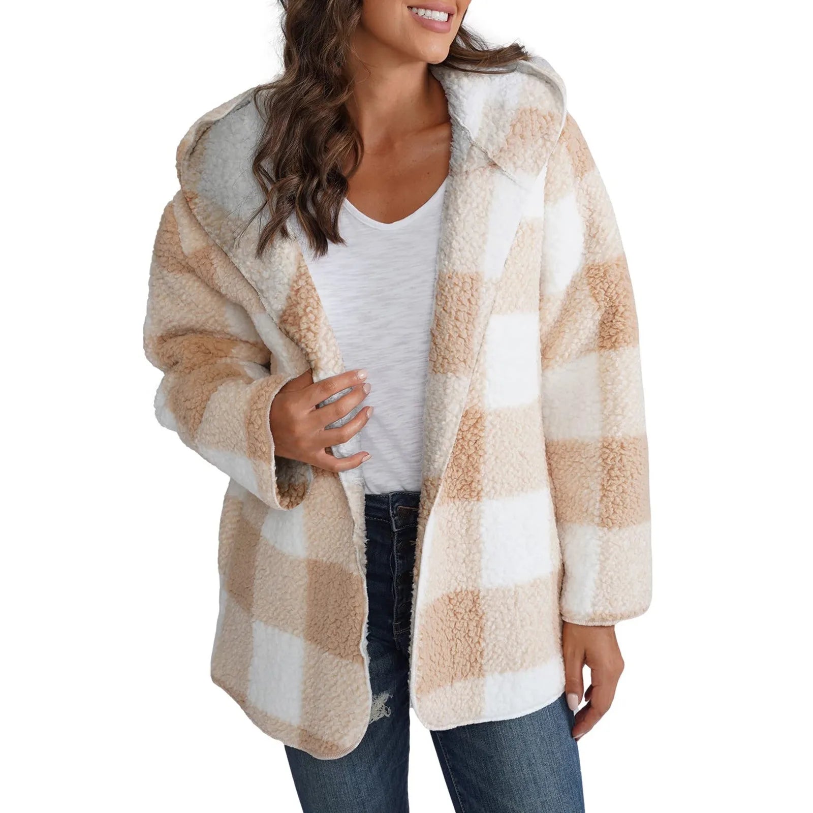 PLAID HOODED ZIPPER JACKET